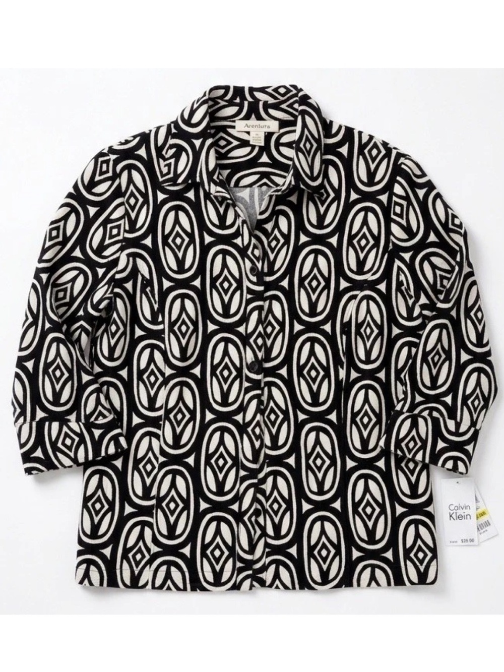 NWT JM Collection 100% Linen Geometric Button Down Shirt 14P